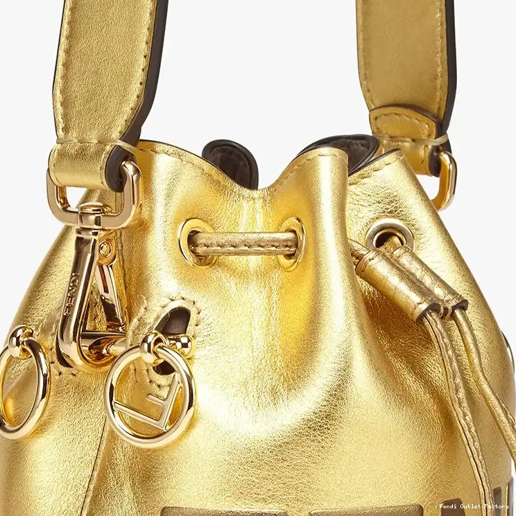 Vintage HOT Tresor Fendi Mon Bucket Calf Gold Mini Bag In Leather Logo ROMA 0419